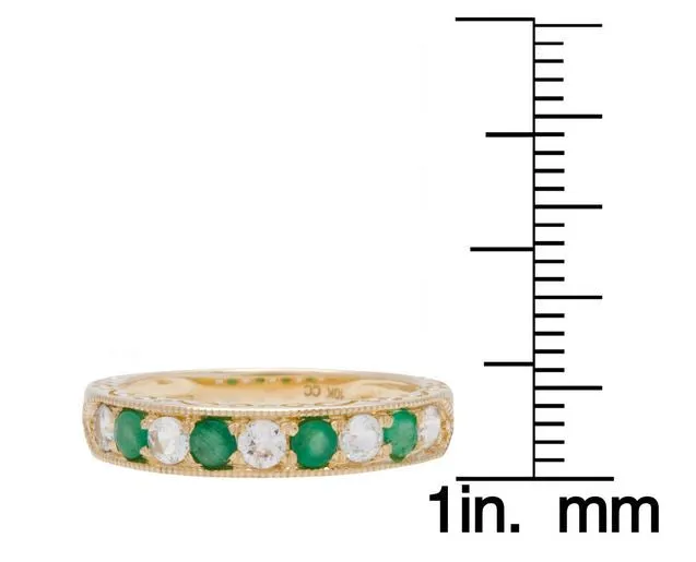 10k Yellow Gold Emerald and White Sapphire Vintage Style Anniversary Wedding Band