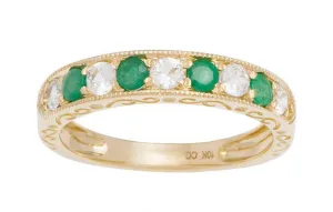 10k Yellow Gold Emerald and White Sapphire Vintage Style Anniversary Wedding Band
