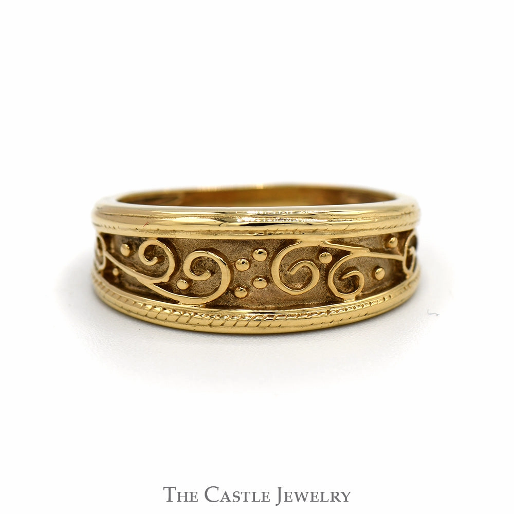 10k Yellow Gold Scroll Designed Tapered Band - Size 8.5 Coordinated Group Traditional Jewelry