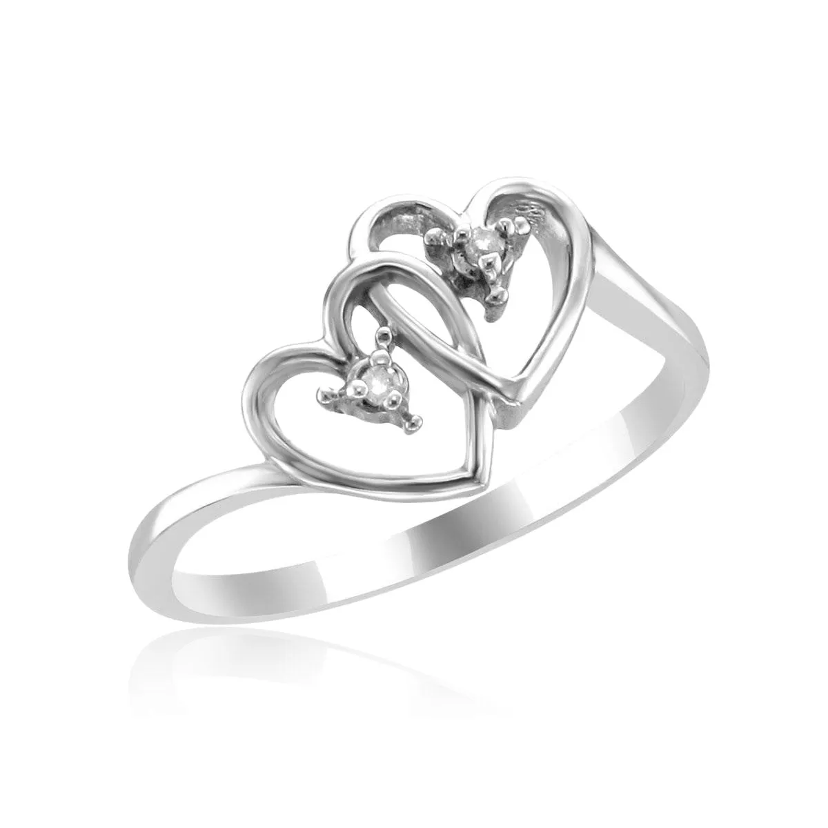 10KT WHITE GOLD DIAMOND DOUBLE HEART PROMISE RING