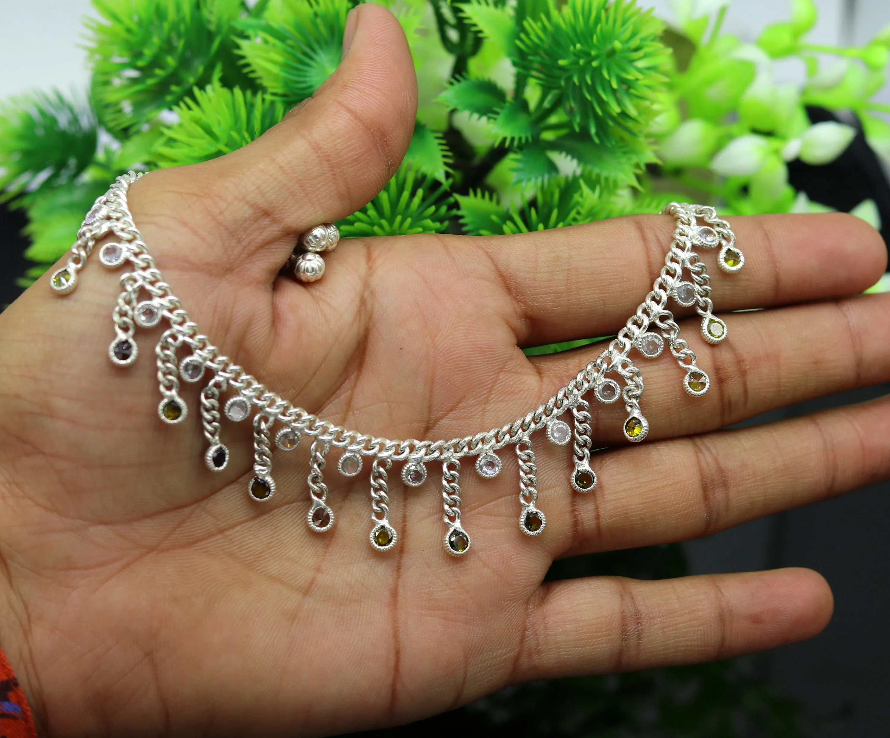 10" solid silver handmade vintage customized design ankle bracelet bridesmaid charm tribal anklet jewelry pretty gifting to her nank272