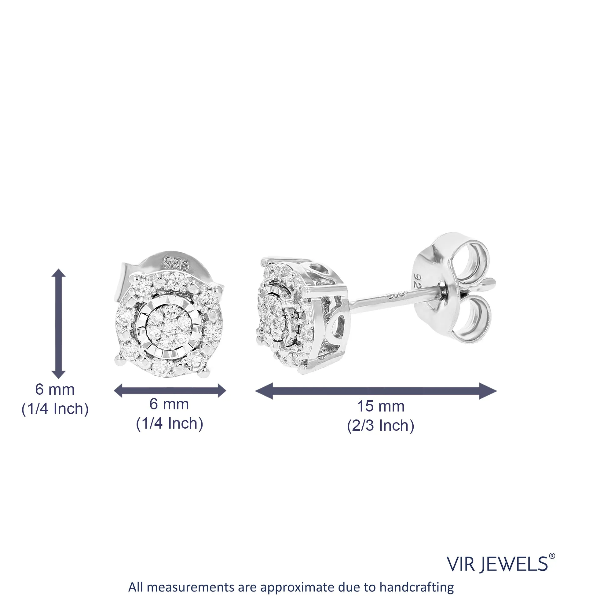 1/10 cttw 30 Stones Round Lab Grown Diamond Studs Earrings .925 Sterling Silver prong Set Round Shape