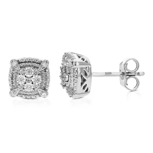 1/10 cttw Round Cut Lab Grown Diamond Stud Earrings in .925 Sterling Silver with Push Back