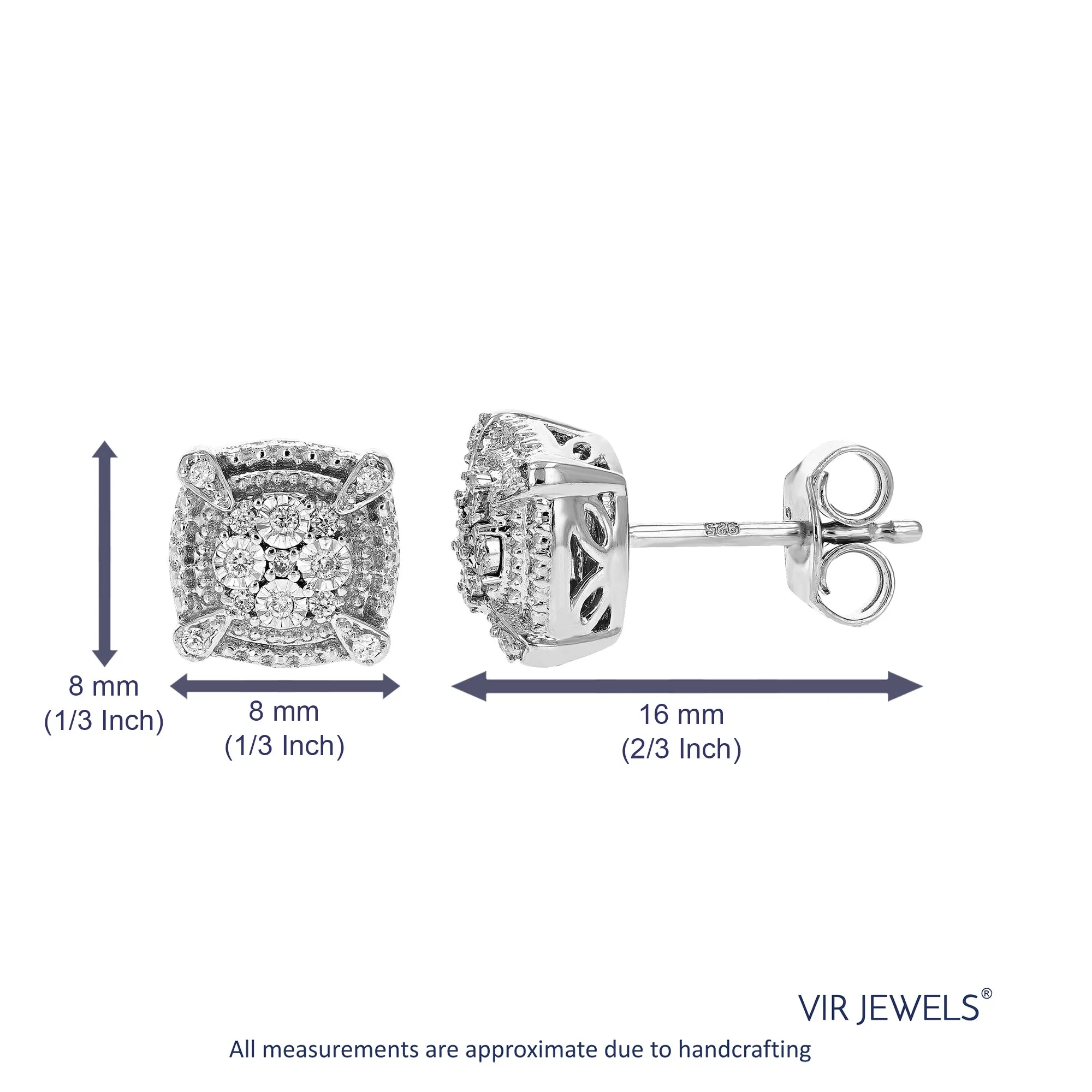 1/10 cttw Round Cut Lab Grown Diamond Stud Earrings in .925 Sterling Silver with Push Back