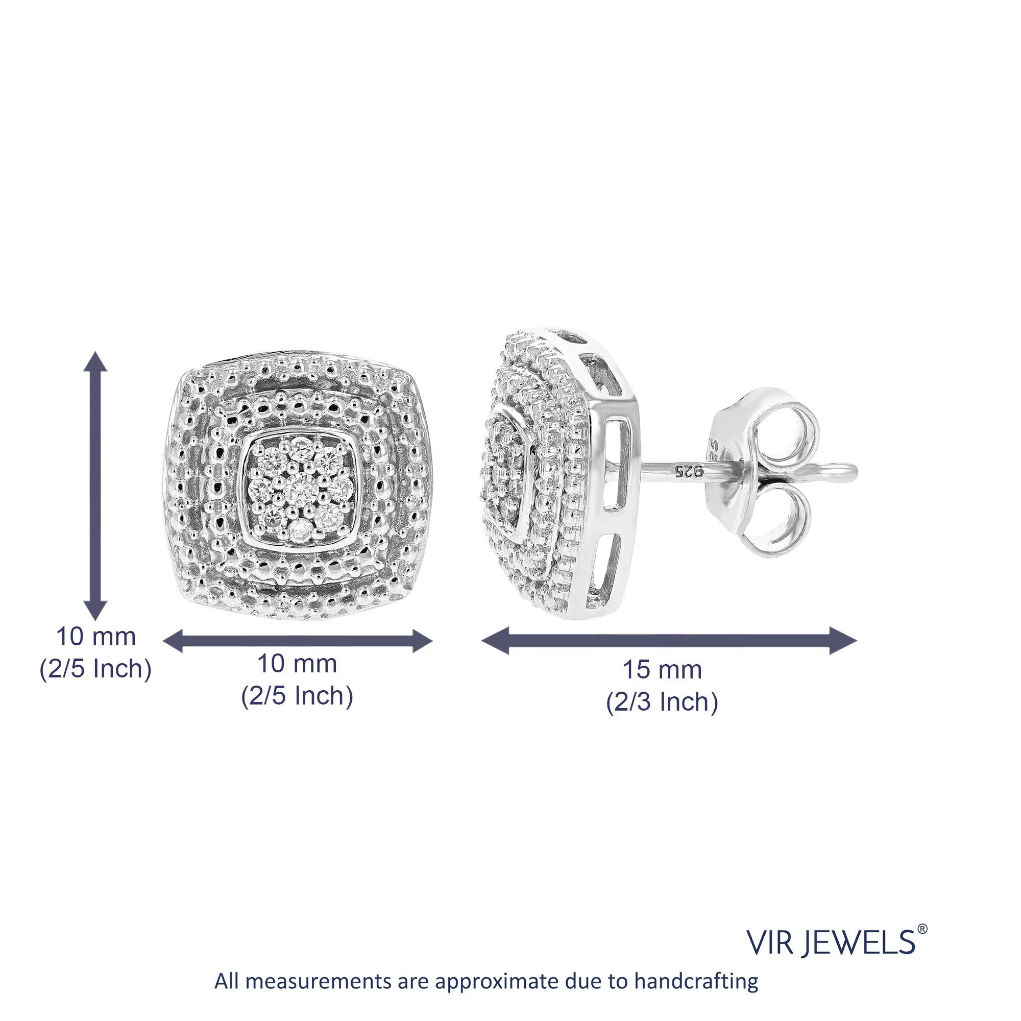 1/10 cttw Round Lab Grown Diamond .925 Sterling Silver Stud Earrings Push Back Prong Set