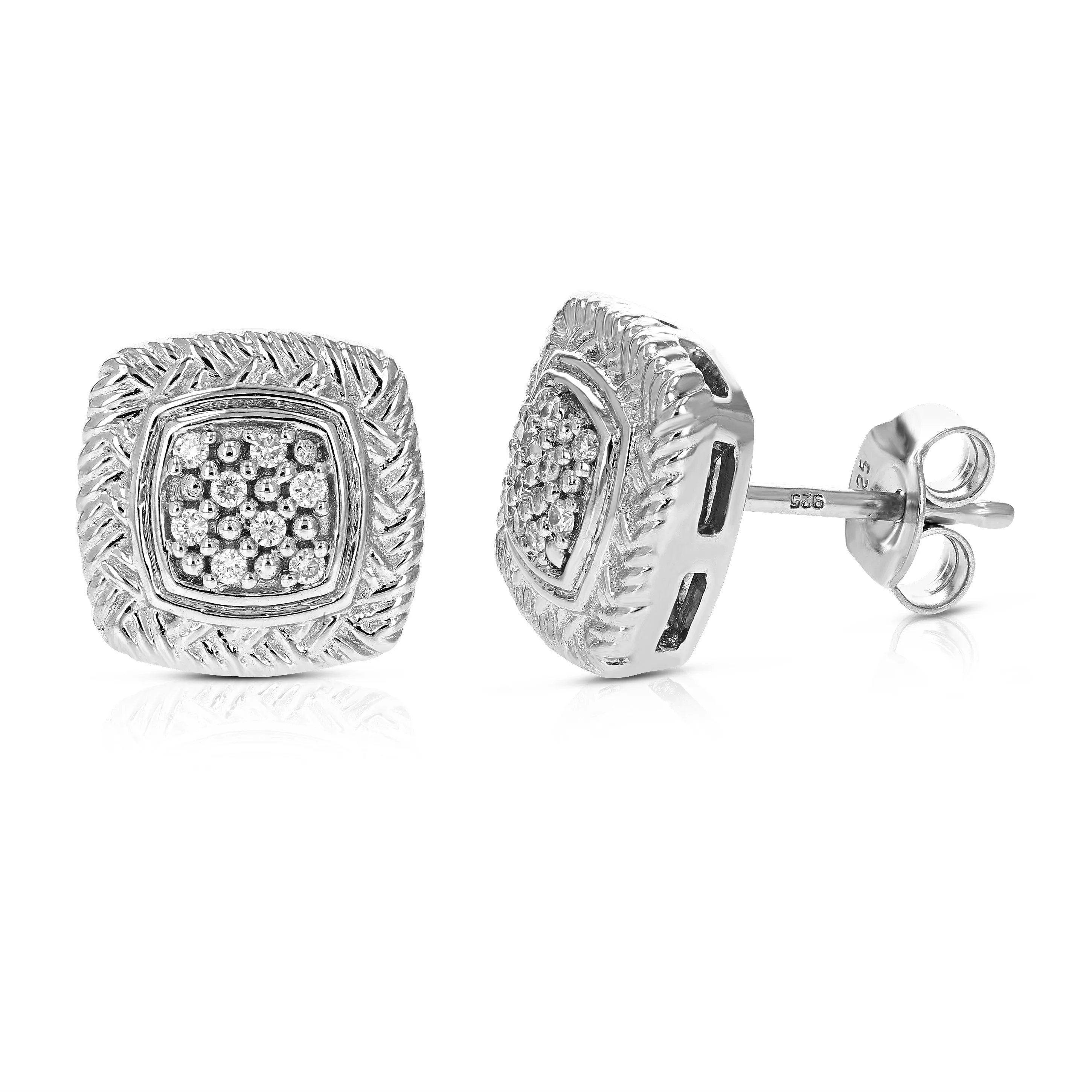 1/10 cttw Round Lab Grown Diamond Prong Set Stud Earrings .925 Sterling Silver