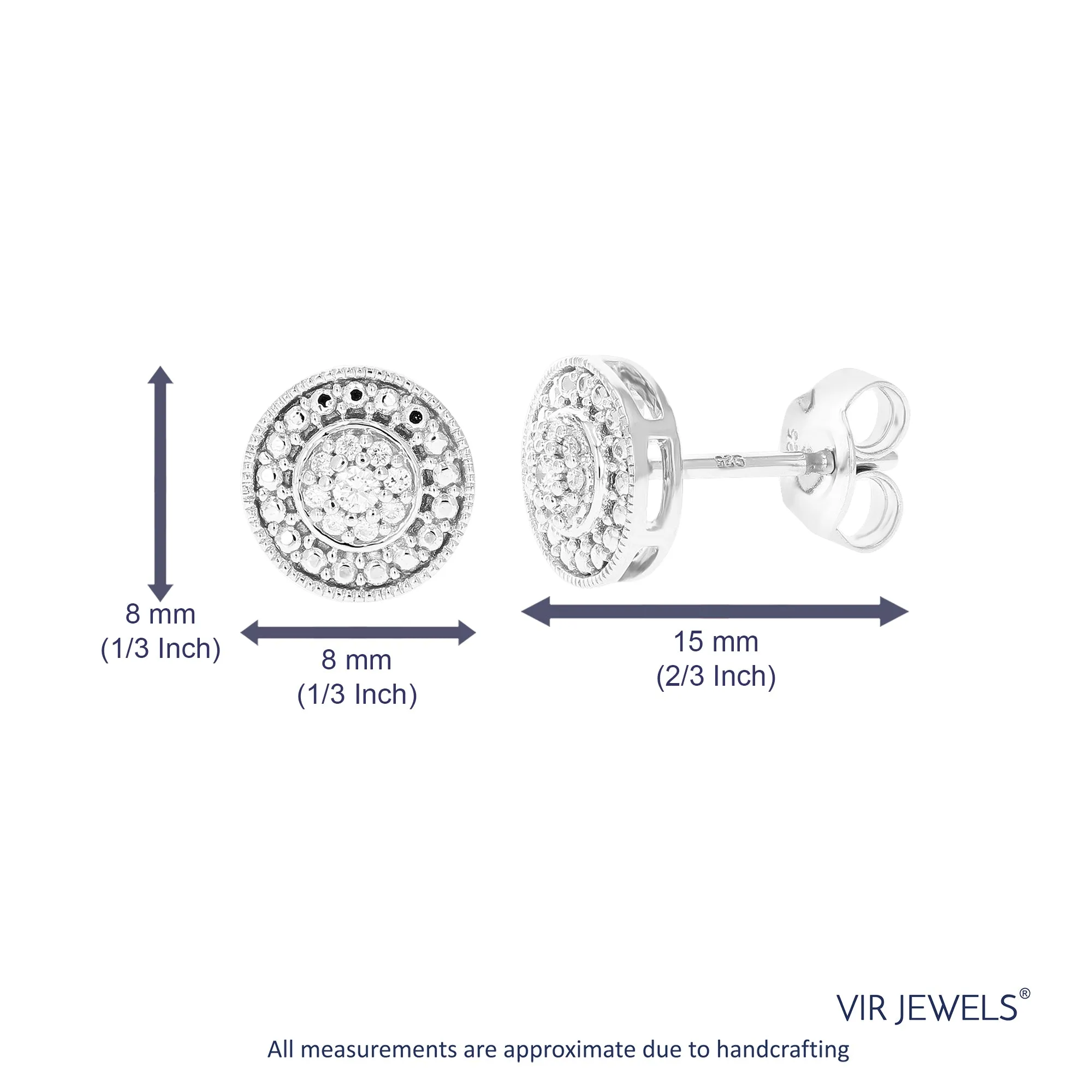 1/10 cttw Round Lab Grown Diamond Stud Earring .925 Sterling Silver Prong Set 1/3 Inch