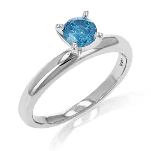 1/2 cttw Blue Diamond Solitaire Engagement Ring in 14K White Gold