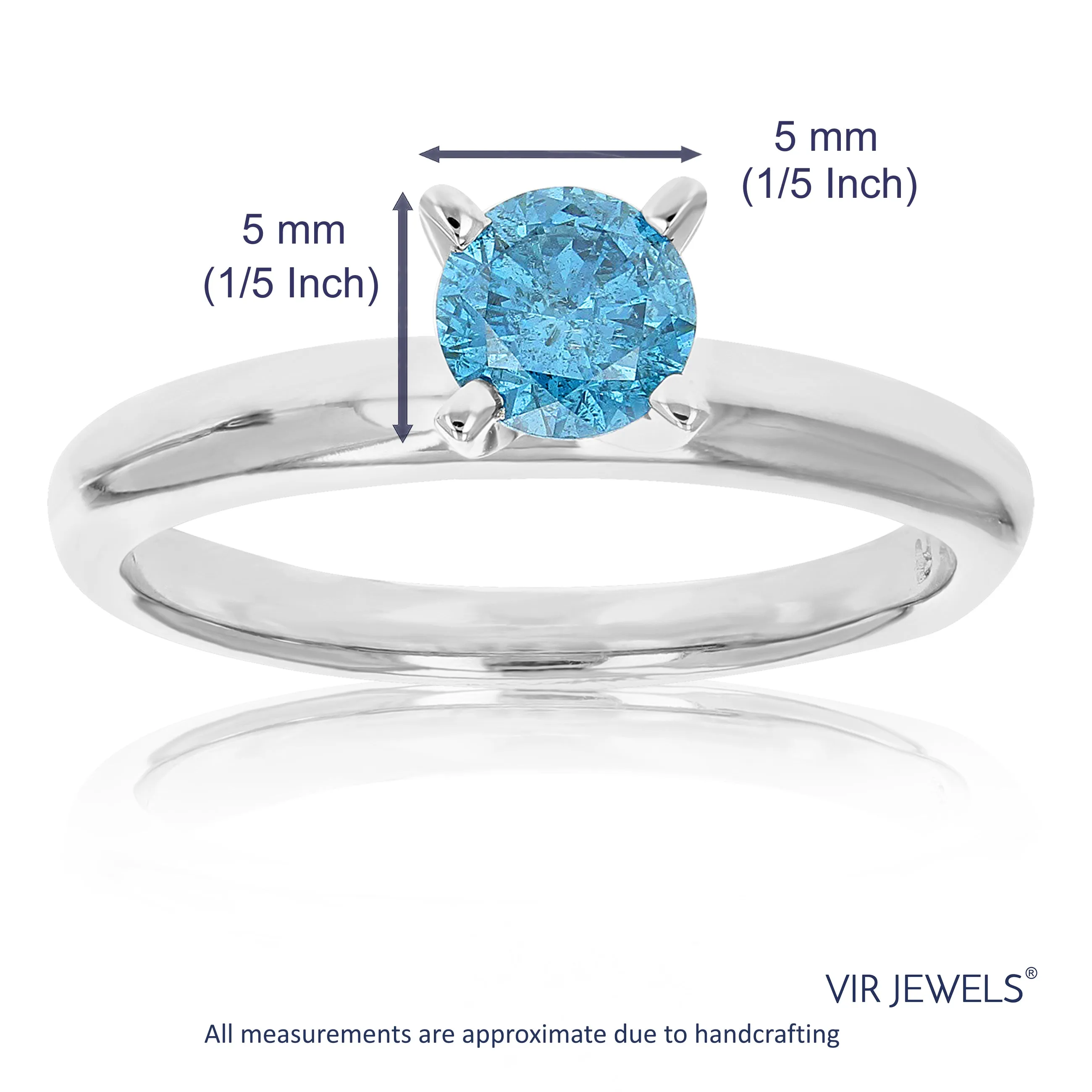 1/2 cttw Blue Diamond Solitaire Engagement Ring in 14K White Gold
