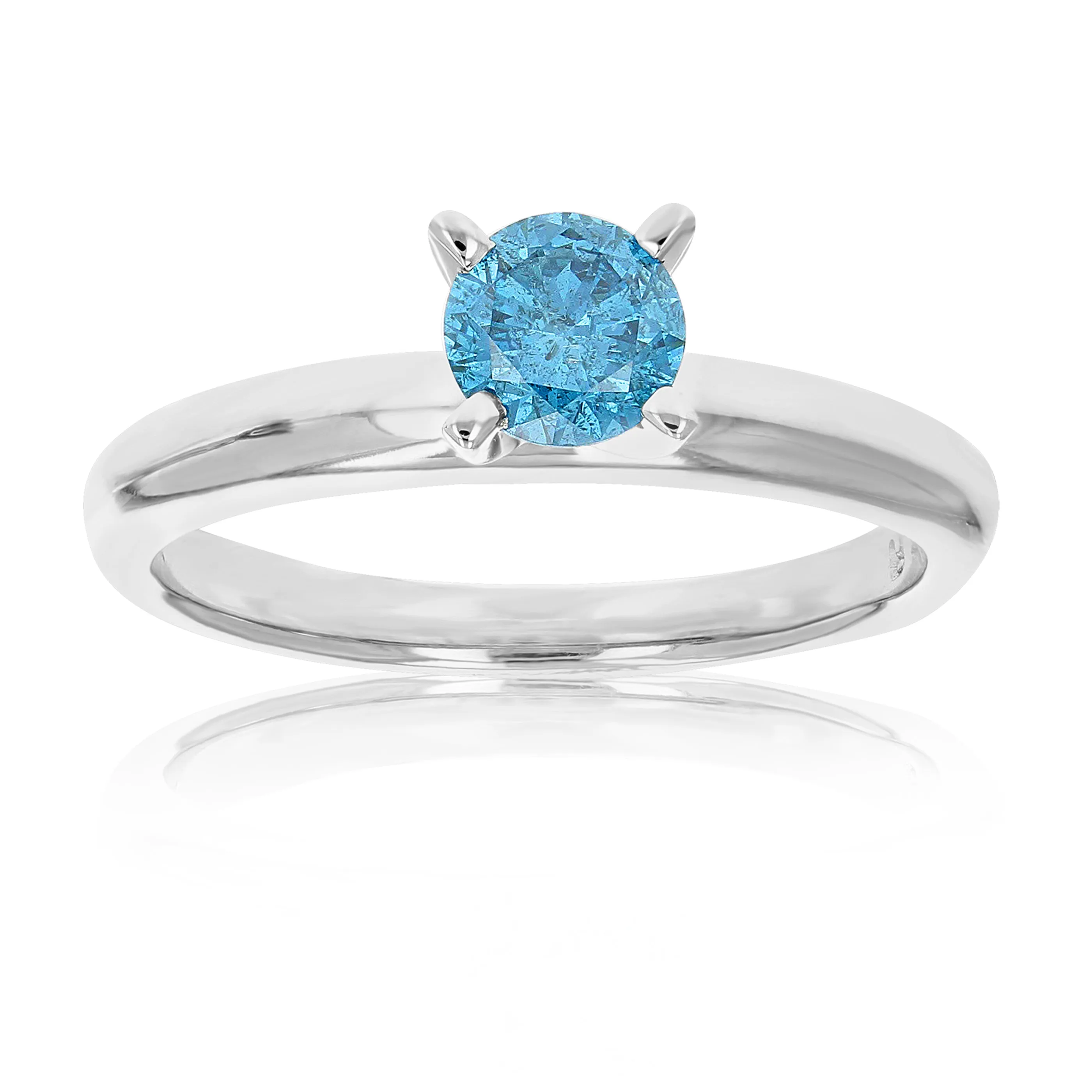 1/2 cttw Blue Diamond Solitaire Engagement Ring in 14K White Gold