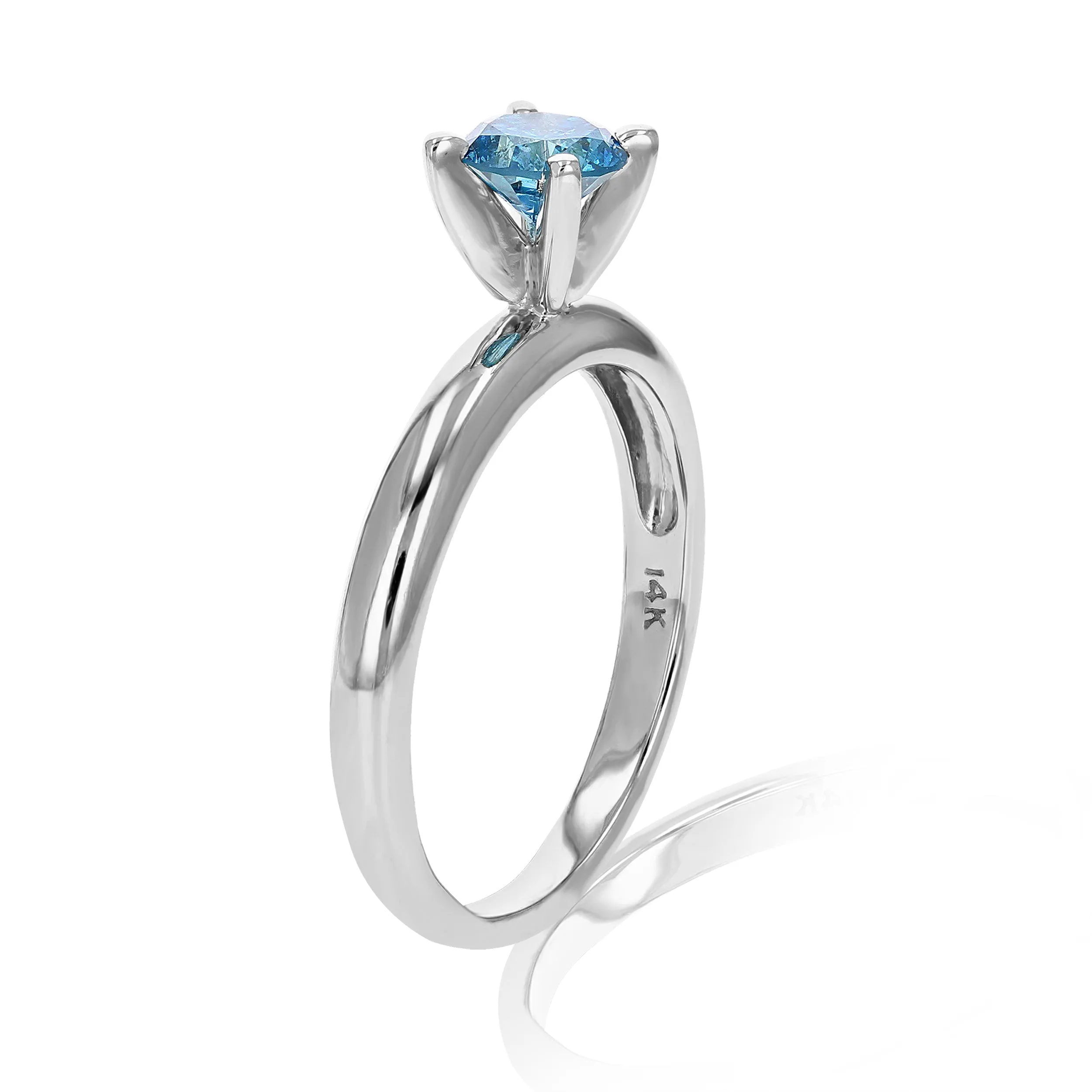 1/2 cttw Blue Diamond Solitaire Engagement Ring in 14K White Gold