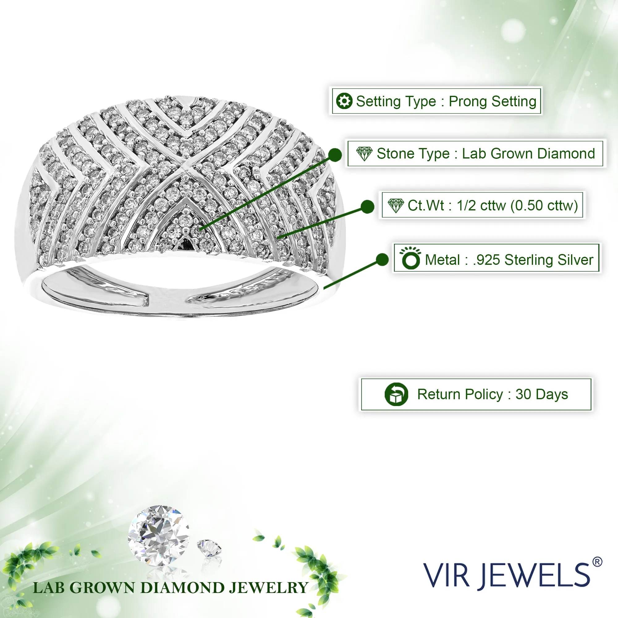 1/2 cttw Lab Grown Diamond Dome Wedding Band Sterling Silver