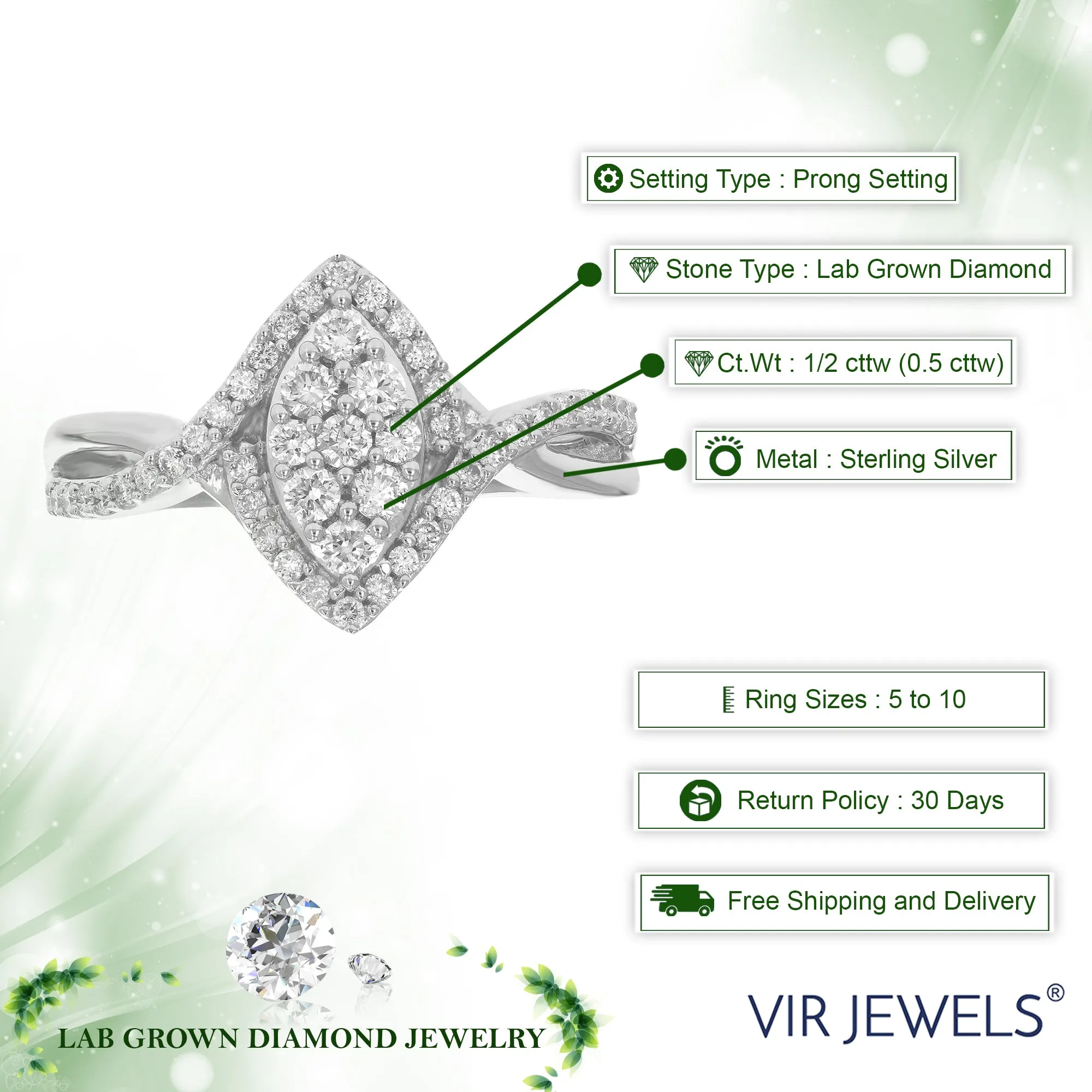 1/2 cttw Round Cut Lab Grown Diamond .925 Sterling Silver Wedding Engagement Ring