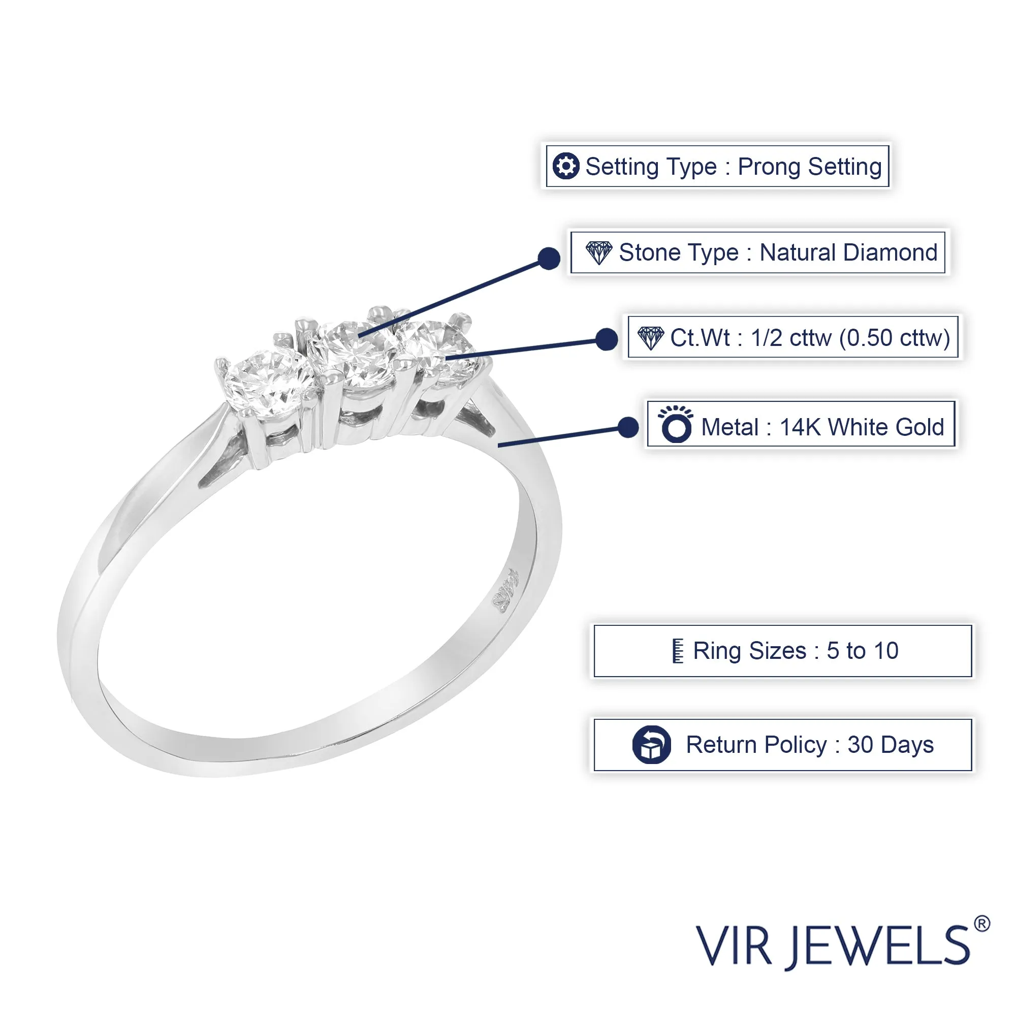 1/2 cttw Triple Diamond Engagement Ring in 14K White Gold
