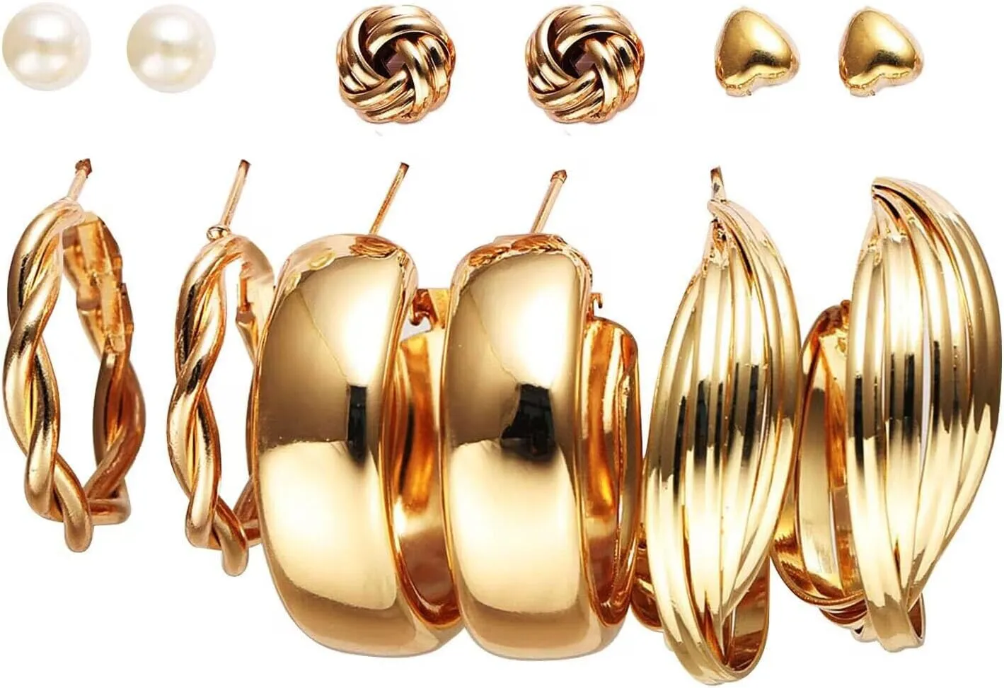 12 Pairs Of Earrings，Gold Knot Earrings, Gold Earrings For Women, Gold Earrings, Chunky Gold Earrings, Gold Statement Earrings, Gold Earrings For Women Trendy, Gold Dangle Earrings For Women