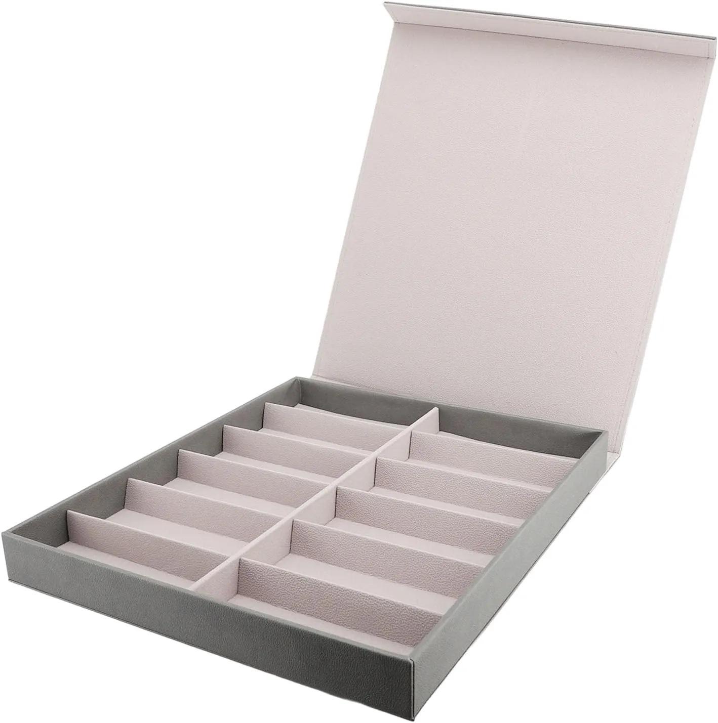 12 Slot Eyewear Case with Lid PU Leather Antidust Glasses Collector Display Sunglasses Organizer for Jewellery Watches