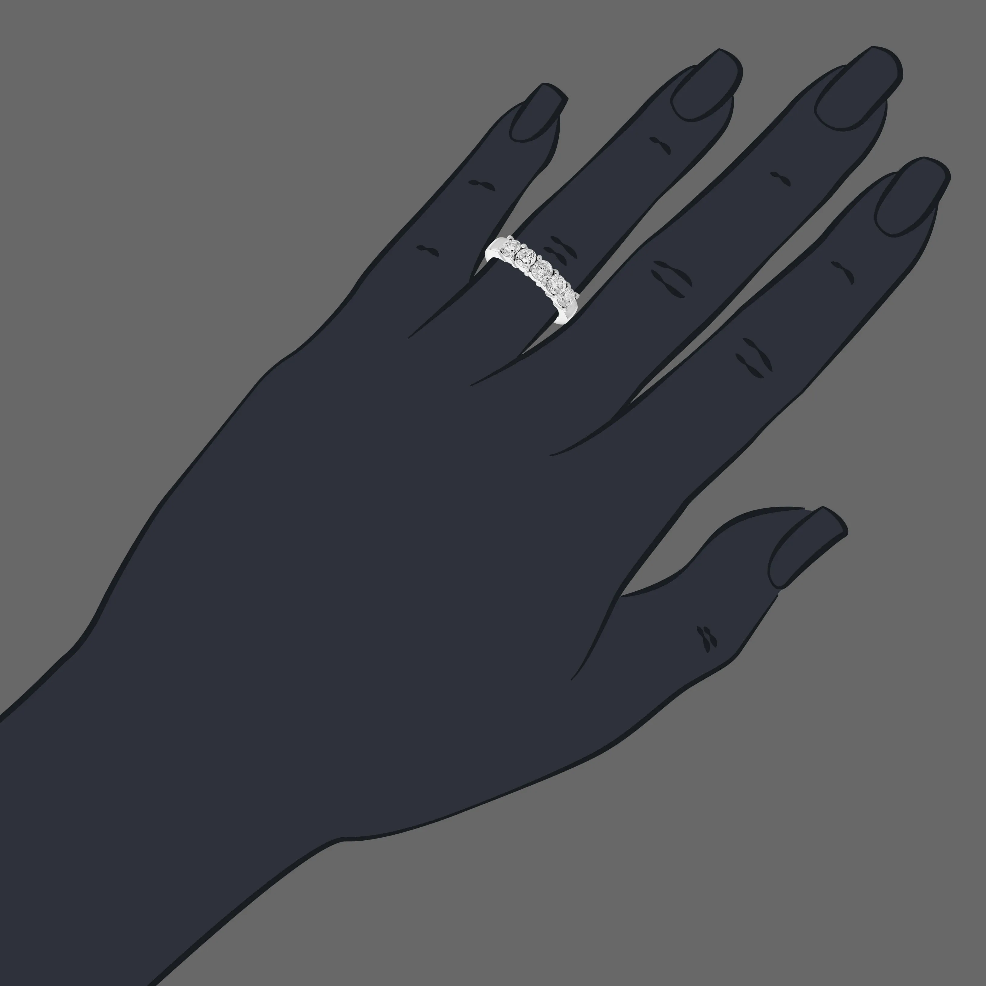 1.25 cttw Five Stone Diamond Statement Ring in 14K White Gold