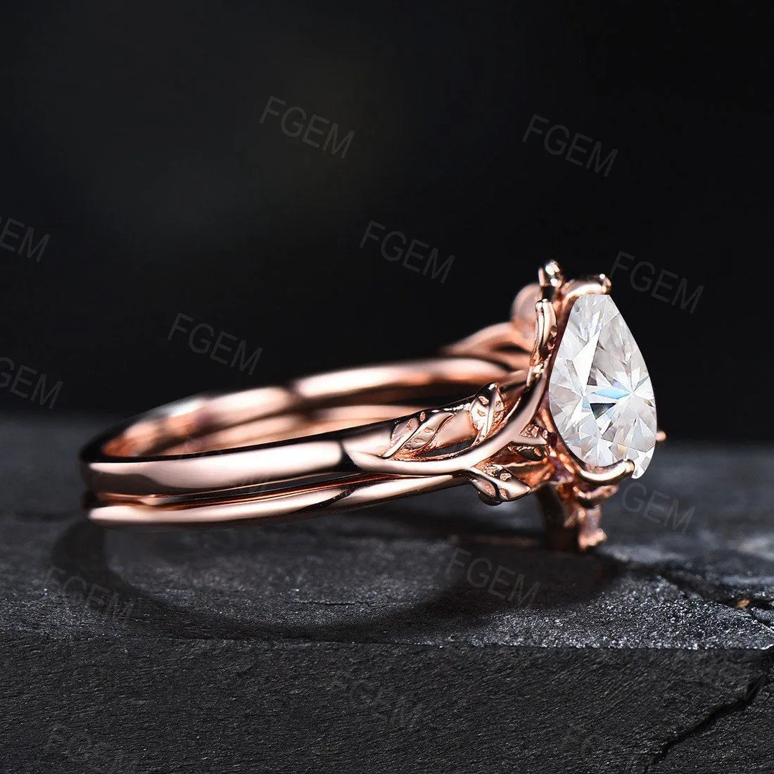 1.25ct Pear Shaped Moissanite Engagement Ring Rose Gold Diamond Wedding Ring Leaf Vine Solitaire Gemstone Ring Bridal Set Anniversary Gift