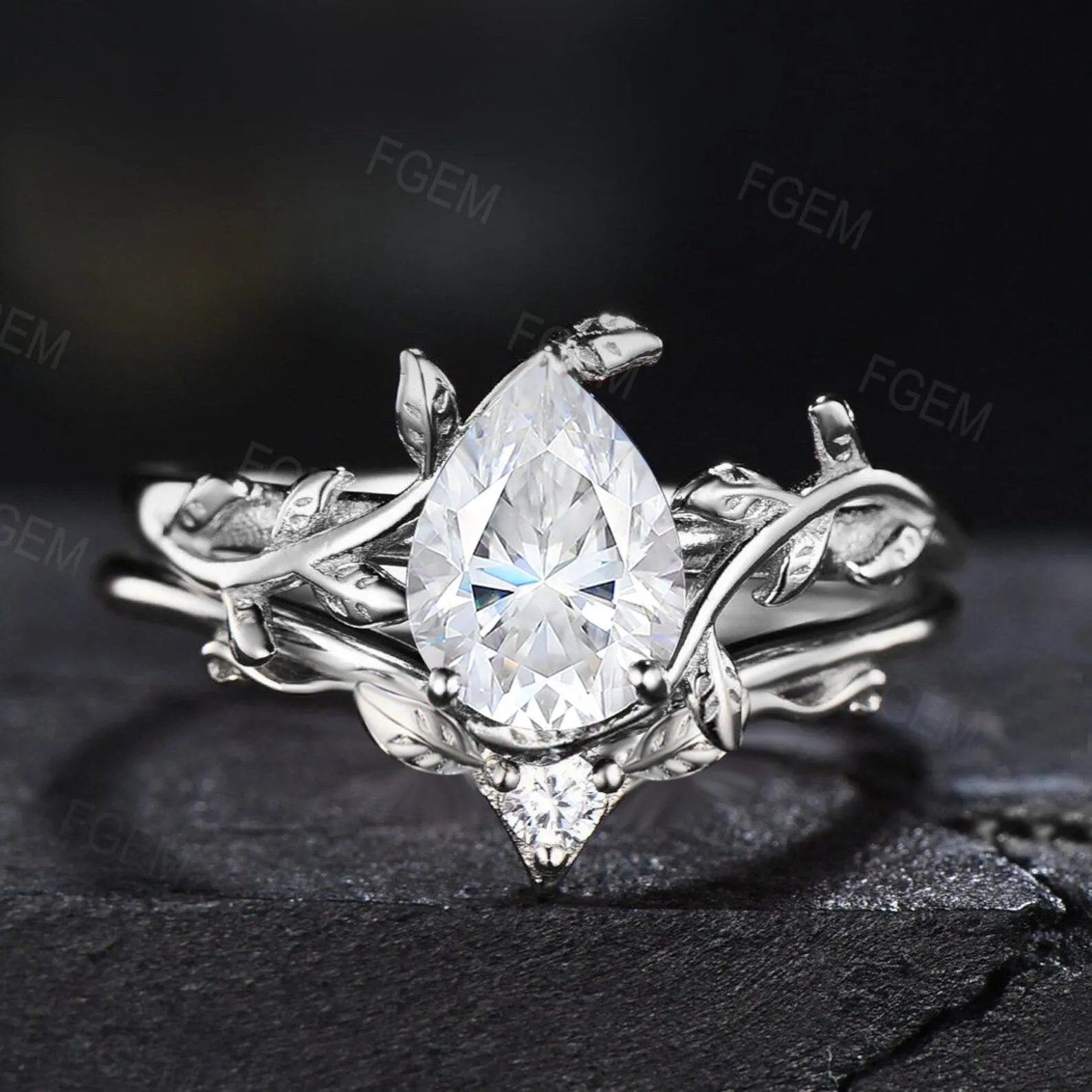 1.25ct Pear Shaped Moissanite Engagement Ring Rose Gold Diamond Wedding Ring Leaf Vine Solitaire Gemstone Ring Bridal Set Anniversary Gift