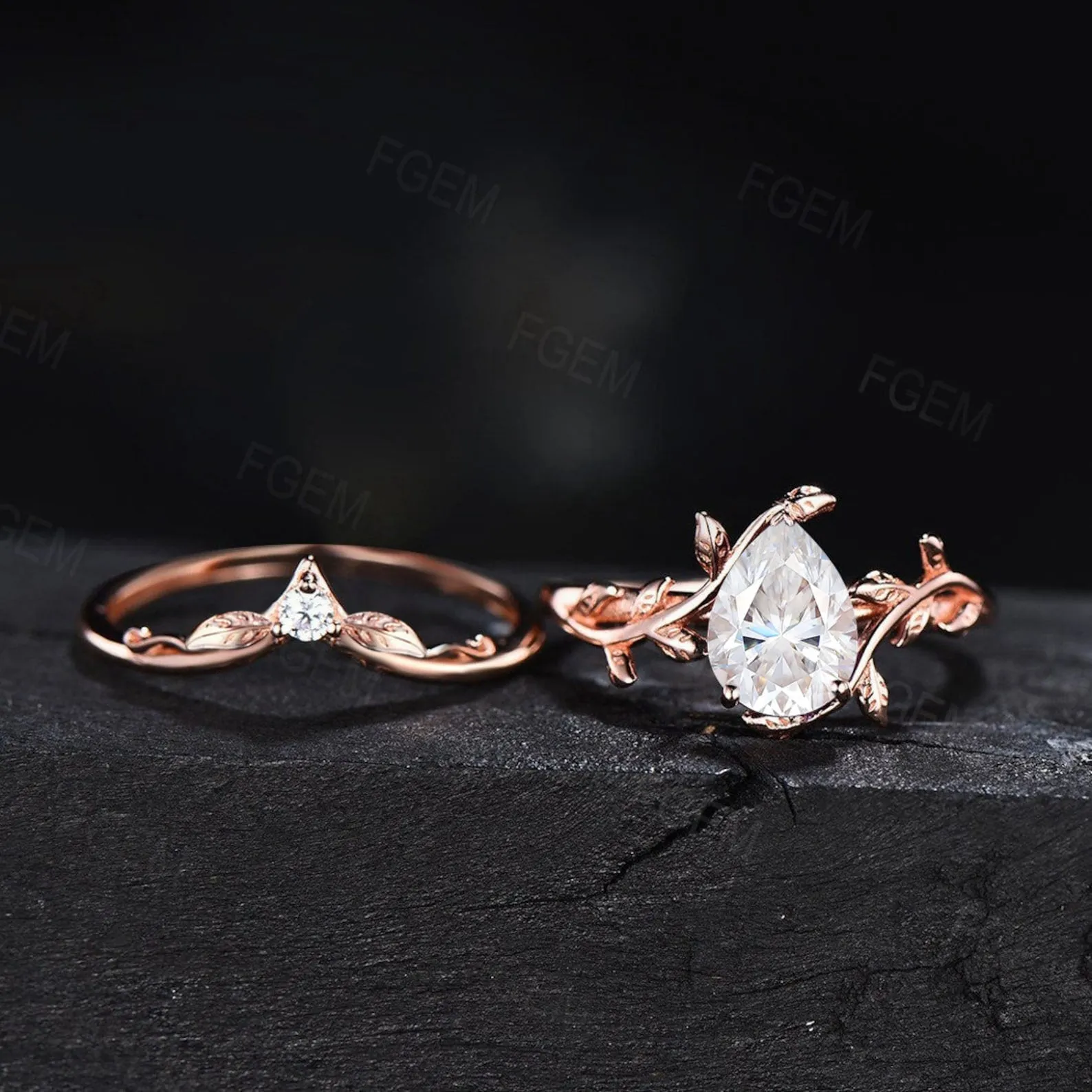 1.25ct Pear Shaped Moissanite Engagement Ring Rose Gold Diamond Wedding Ring Leaf Vine Solitaire Gemstone Ring Bridal Set Anniversary Gift