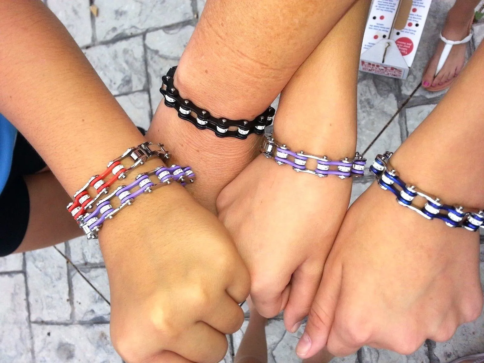 1/2" Wide All Stainless with White Crystal Centers Stainless Steel Motorcycle Bike Chain Bracelet