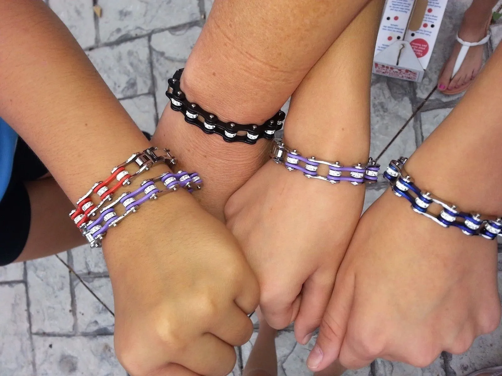 1/2" Wide Two Tone Black Blue with White Crystal Centers Stainless Steel Motorcycle Bike Chain Bracelet