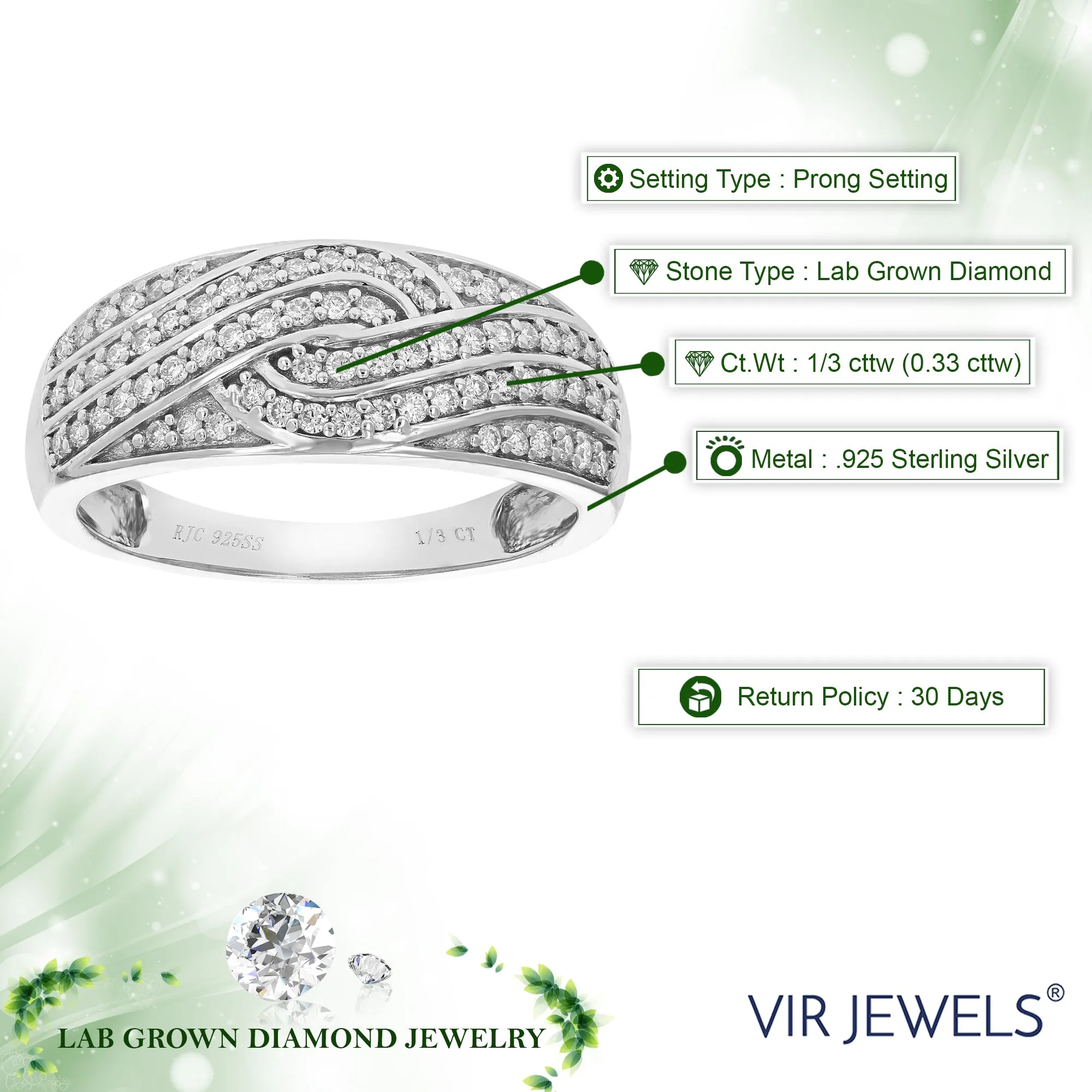 1/3 cttw Lab Grown Diamond Layer Wedding Band Sterling Silver