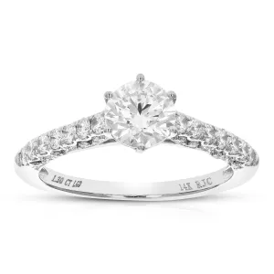 1.30 cttw Lab Created Diamond Engagement Ring in 14K White Gold Prong Set Round