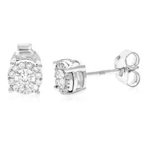 1/4 cttw 26 Stones Round Lab Grown Diamond Studs Earrings .925 Sterling Silver Prong Set 2/5 Inch