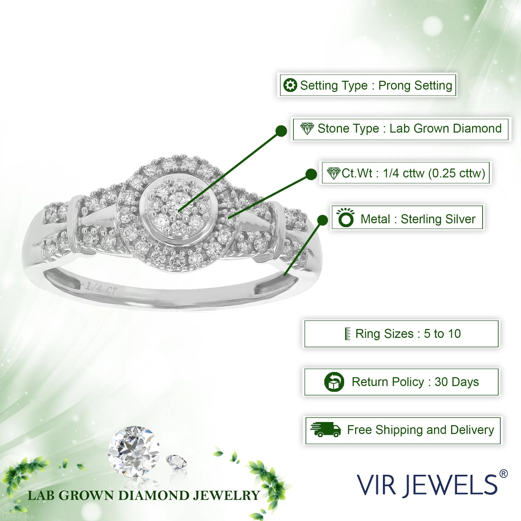 1/4 cttw Round Cut Lab Grown Diamond Engagement Ring For Women .925 Sterling Silver Prong Set