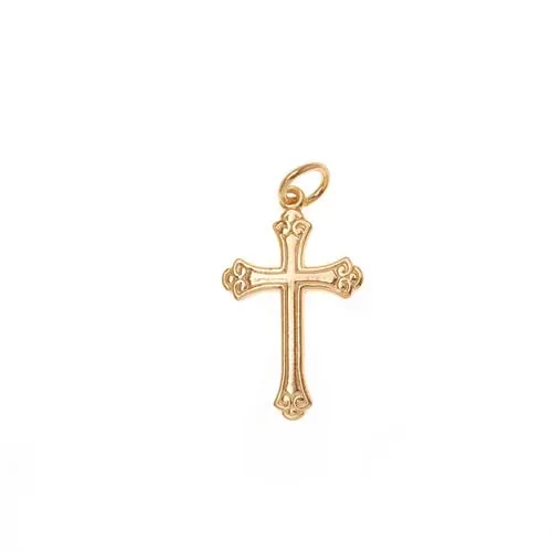 14K Gold FIlled Ornate Cross Charm Pendant 19mm (1 Piece)