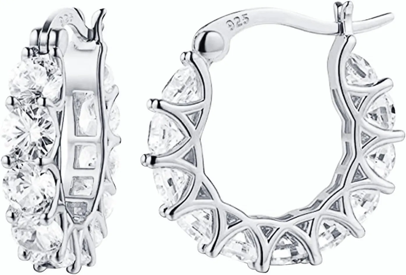 14K Gold Full Diamond Zircon Stud Earrings for Women, Sterling Silver Hypoallergenic Stud Earrings Cubic Zirconia Hoop Earrings Women's Diamond Hoop Earrings Silver Hoop Earrings for Women