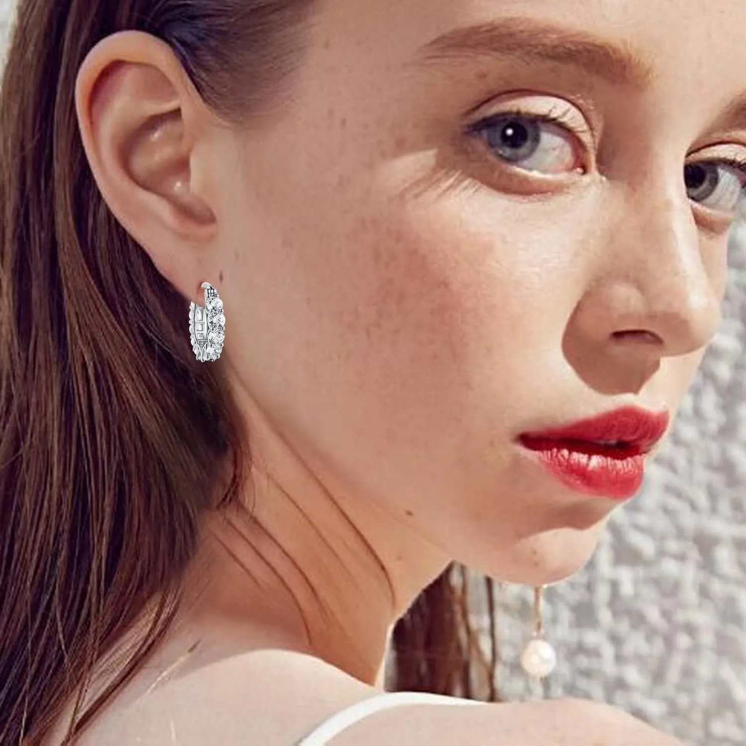 14K Gold Full Diamond Zircon Stud Earrings for Women, Sterling Silver Hypoallergenic Stud Earrings Cubic Zirconia Hoop Earrings Women's Diamond Hoop Earrings Silver Hoop Earrings for Women