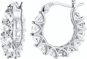 14K Gold Full Diamond Zircon Stud Earrings for Women, Sterling Silver Hypoallergenic Stud Earrings Cubic Zirconia Hoop Earrings Women's Diamond Hoop Earrings Silver Hoop Earrings for Women