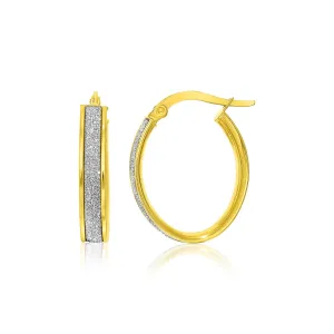 14k Gold Glitter Center Oval Hoop Earrings Weight 1.9 grams
