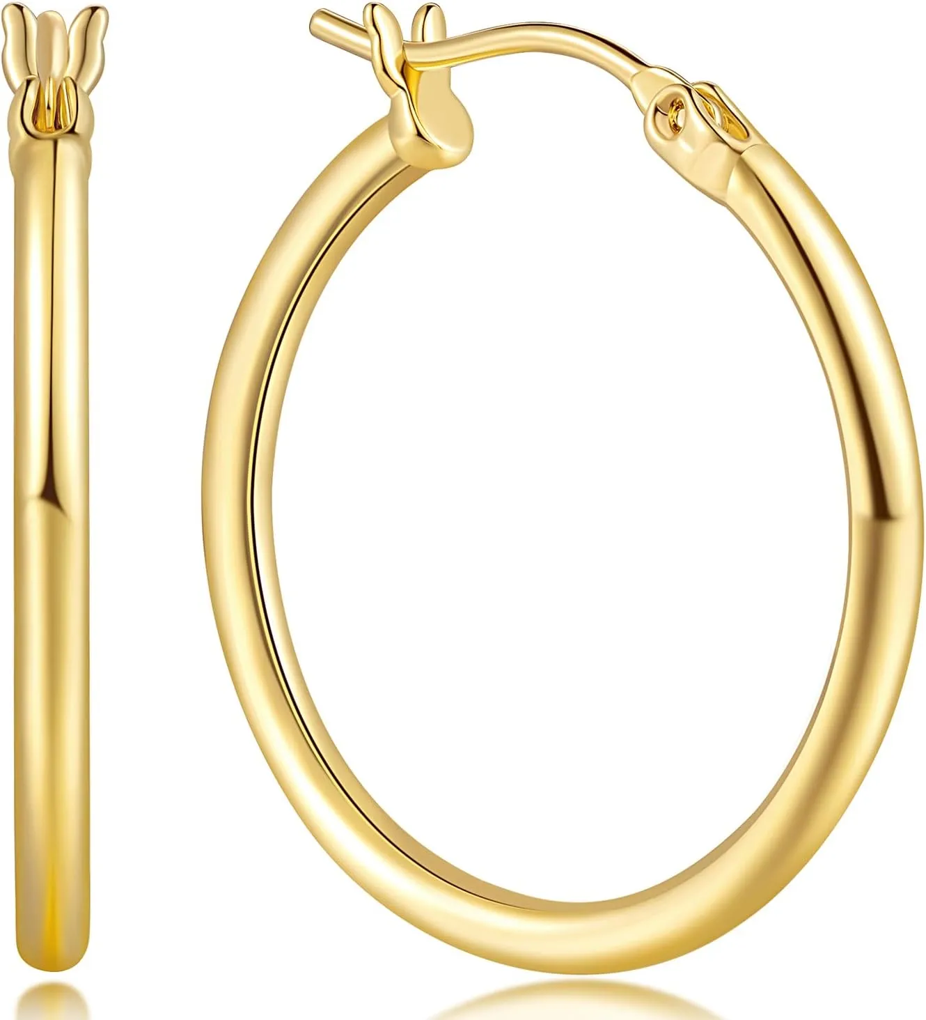 14K Gold Hoop Earrings for Women 14K Gold Earrings Classic Shiny Polished Round Big Hoop Earring for Women Hypoallergenic Womens Earring Hoops 15/20/25/35/45/55mm