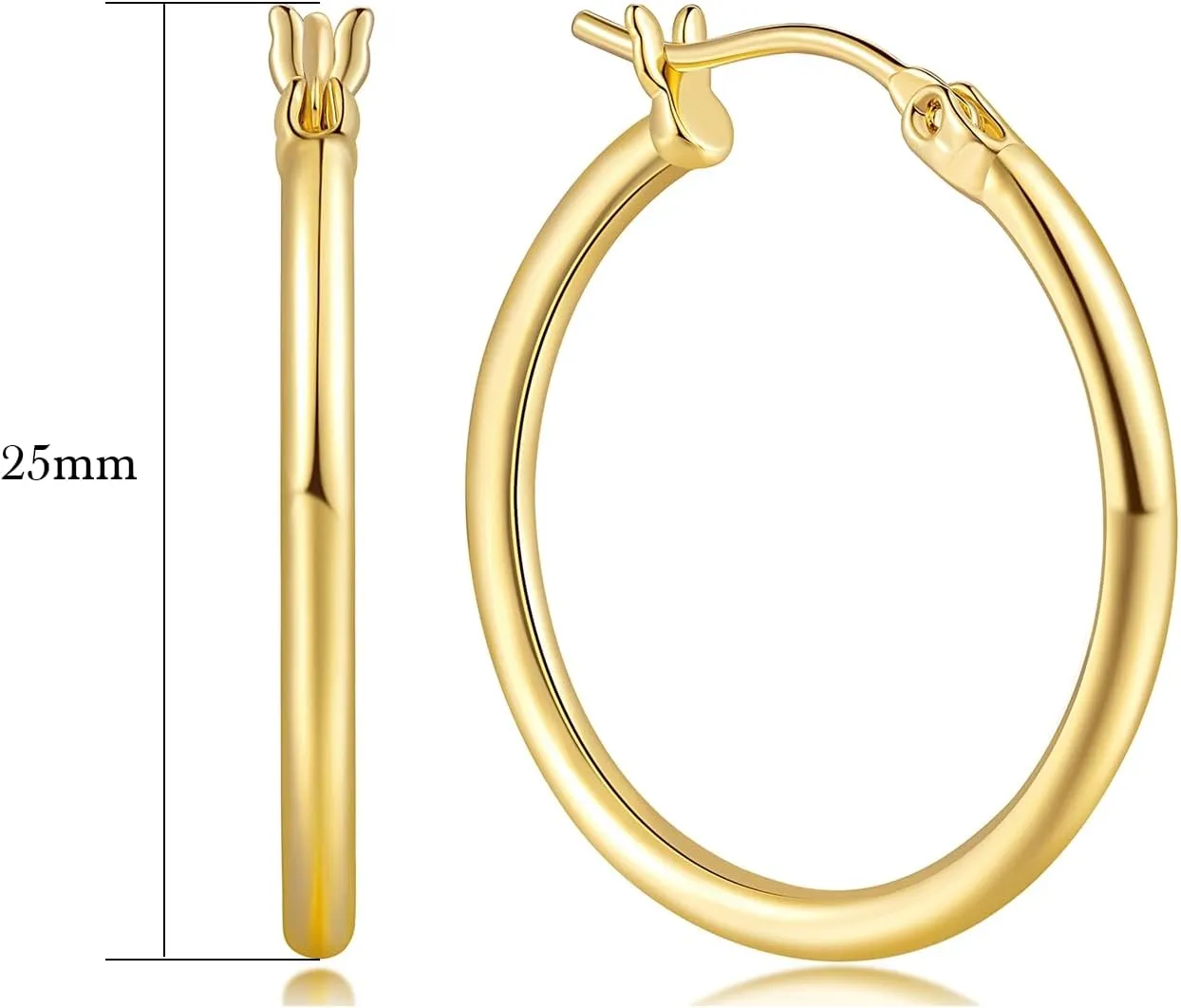 14K Gold Hoop Earrings for Women 14K Gold Earrings Classic Shiny Polished Round Big Hoop Earring for Women Hypoallergenic Womens Earring Hoops 15/20/25/35/45/55mm