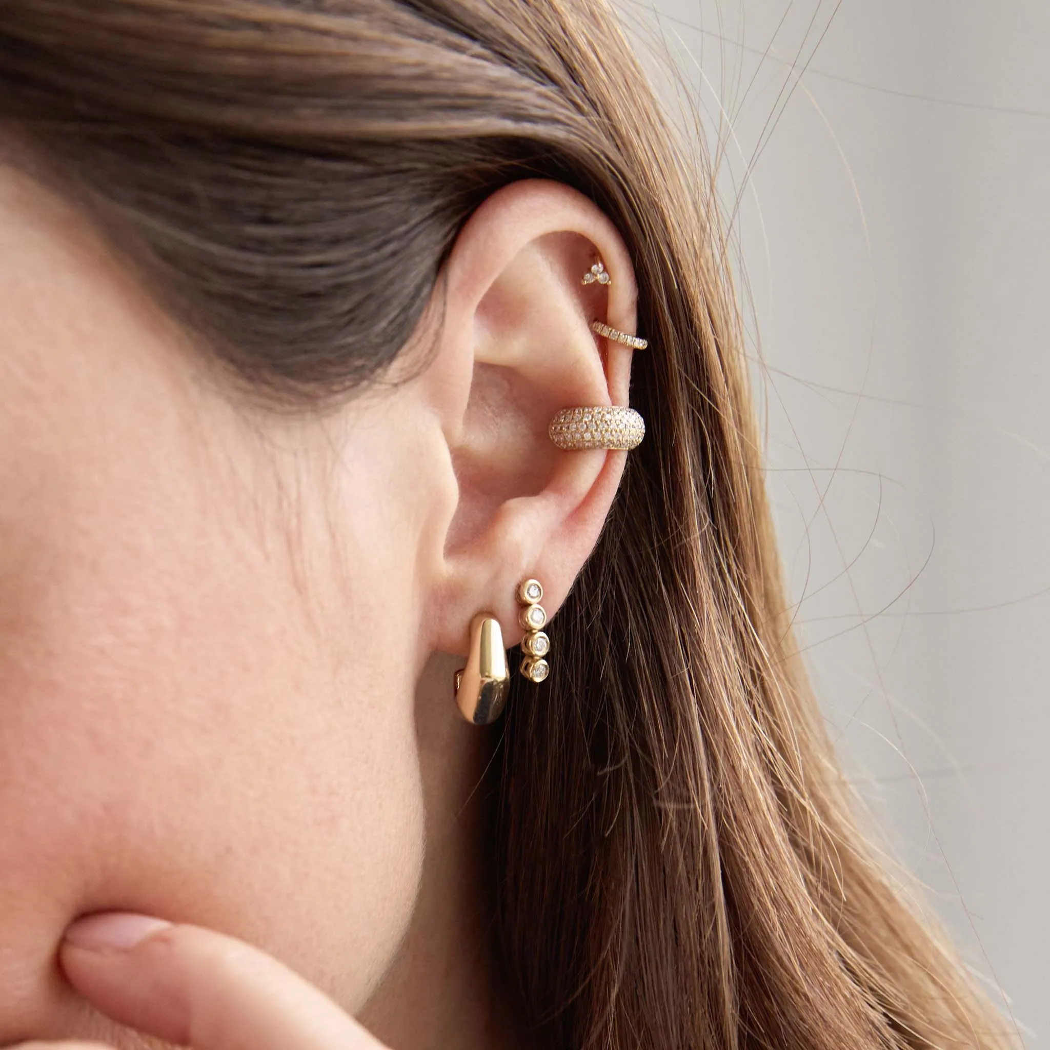 14k Gold Medium Wide Bamboo Hoop Earrings