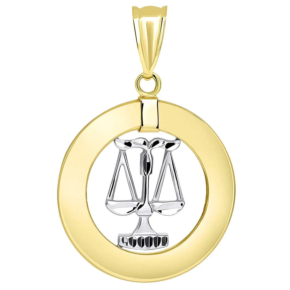 14k Gold Open Circle Libra Zodiac Sign Pendant Figaro Necklace - Two-Tone Gold
