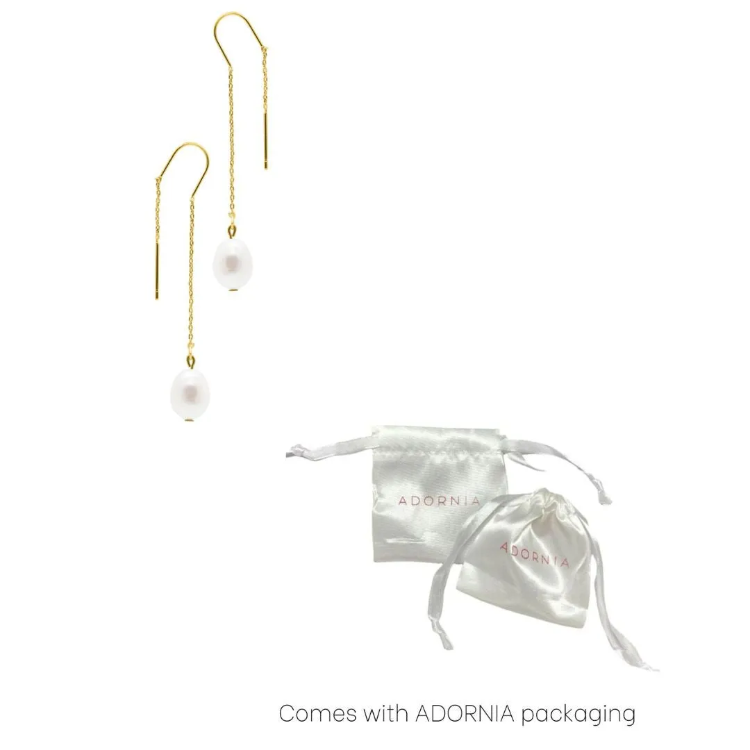 14k Gold Plated Threader Earrings with Freshwater Pearl