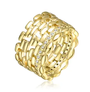 14k Gold Plated with Clear Round Cubic Zirconia Geometric Stacking Ring