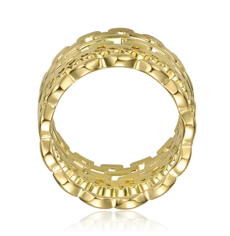 14k Gold Plated with Clear Round Cubic Zirconia Geometric Stacking Ring