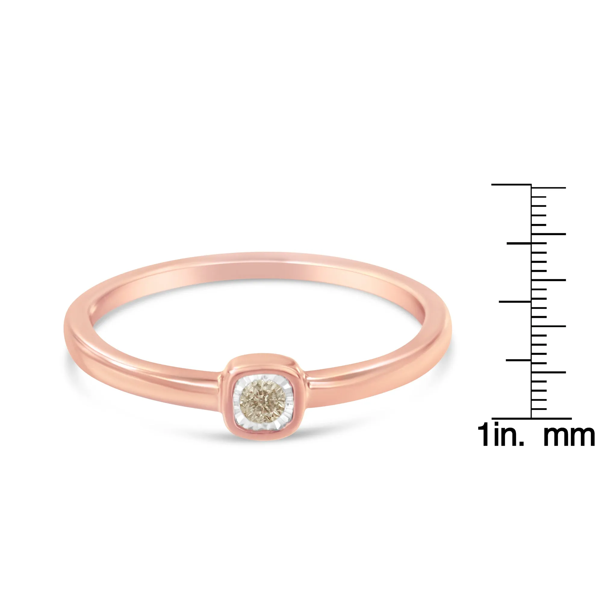 14K Rose Gold Plated .925 Sterling Silver 1/20 Carat Diamond Square Cushion-Shaped Miracle Set Petite Fashion Promise Ring