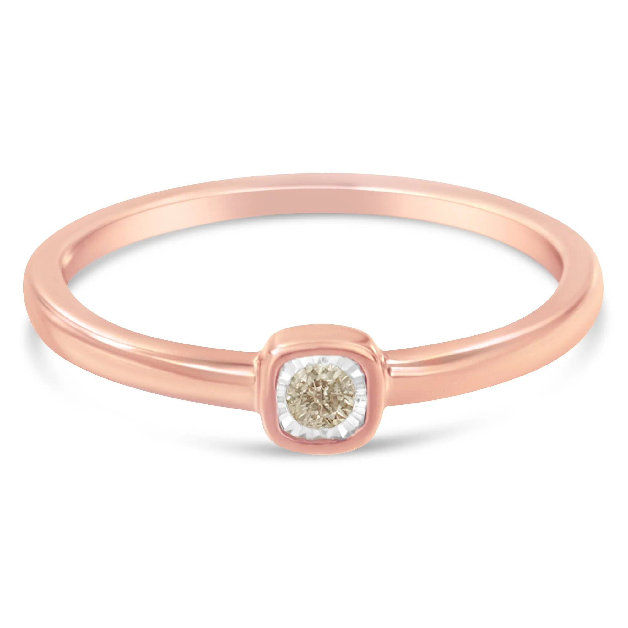 14K Rose Gold Plated .925 Sterling Silver 1/20 Carat Diamond Square Cushion-Shaped Miracle Set Petite Fashion Promise Ring