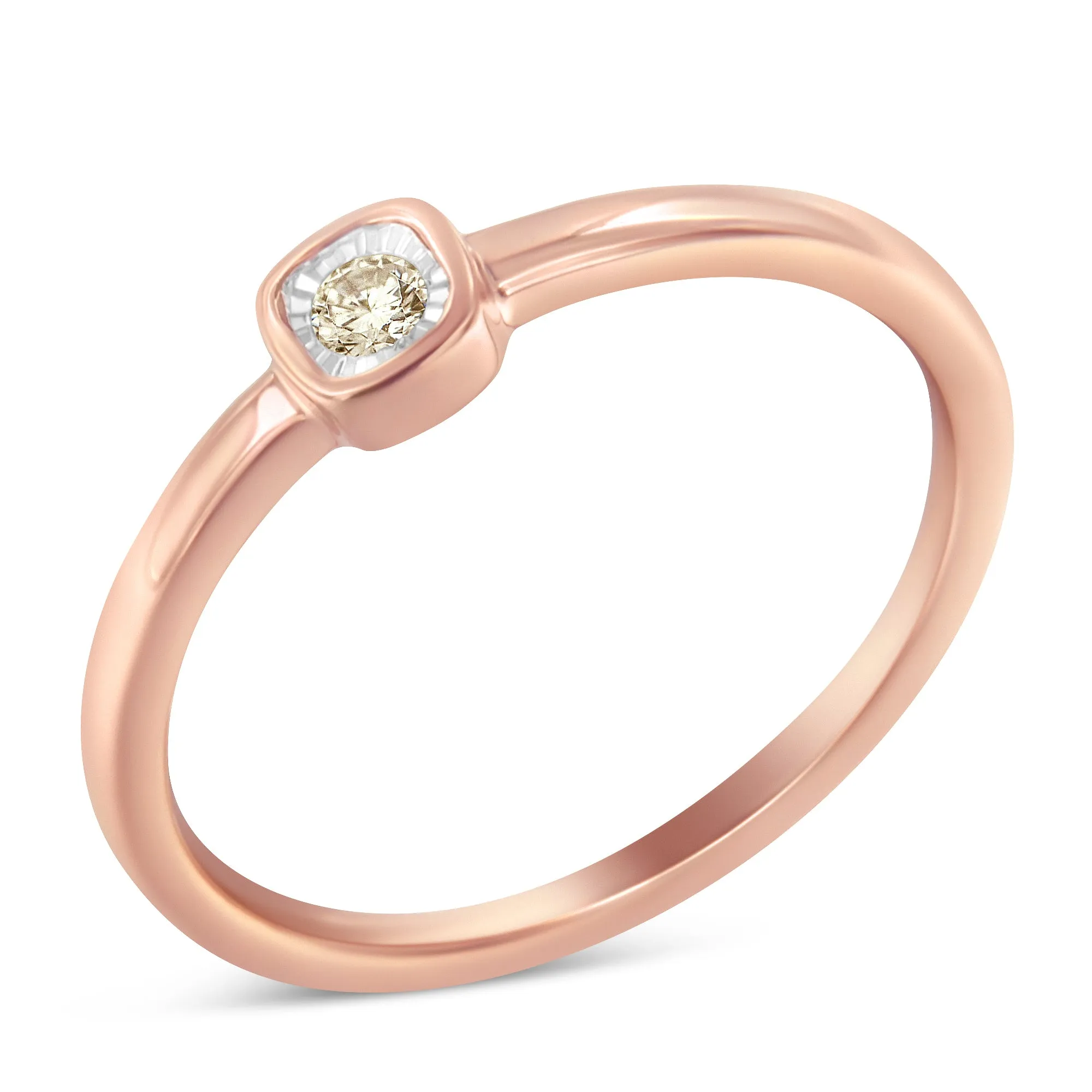 14K Rose Gold Plated .925 Sterling Silver 1/20 Carat Diamond Square Cushion-Shaped Miracle Set Petite Fashion Promise Ring