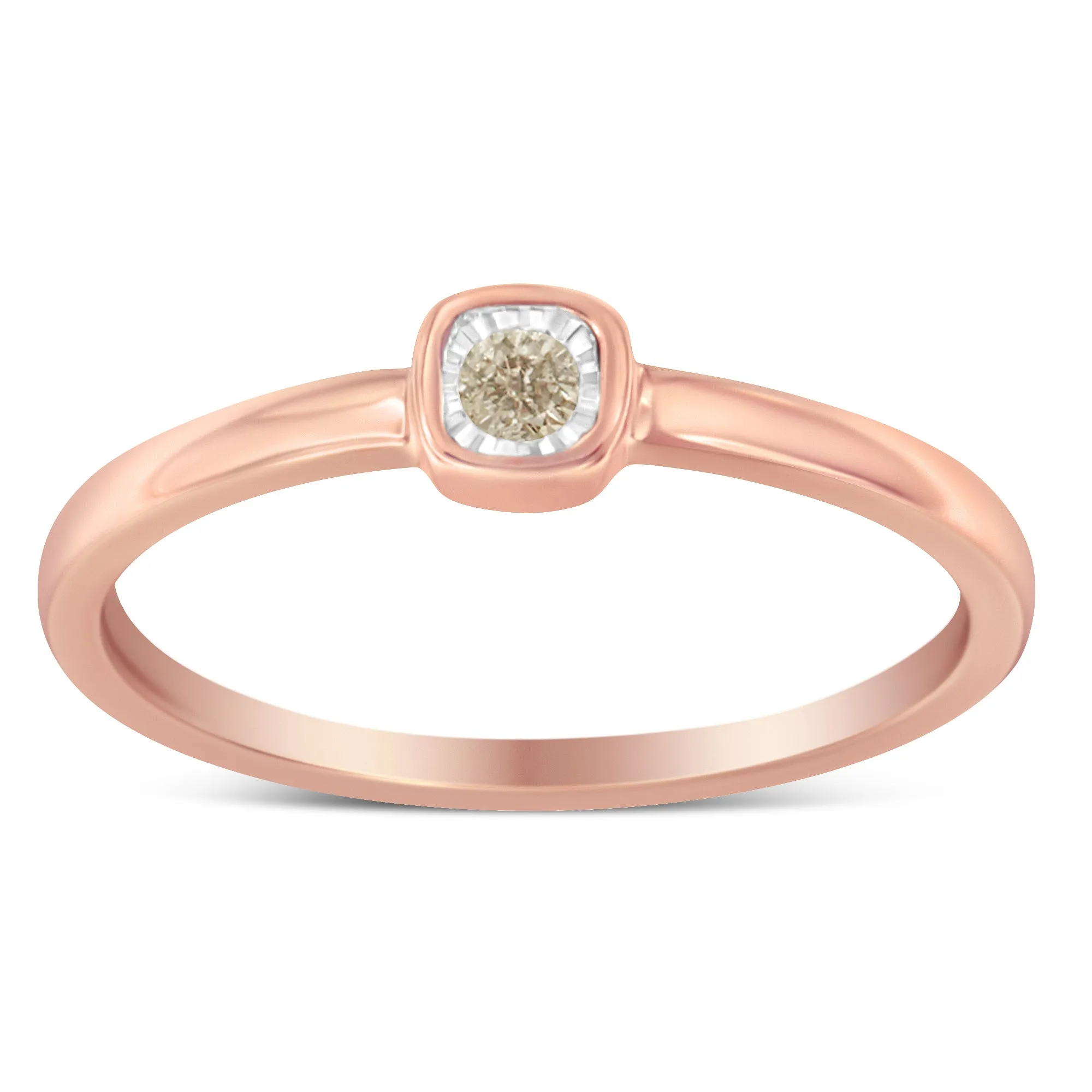 14K Rose Gold Plated .925 Sterling Silver 1/20 Carat Diamond Square Cushion-Shaped Miracle Set Petite Fashion Promise Ring