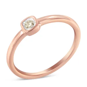 14K Rose Gold Plated .925 Sterling Silver 1/20 Carat Diamond Square Cushion-Shaped Miracle Set Petite Fashion Promise Ring