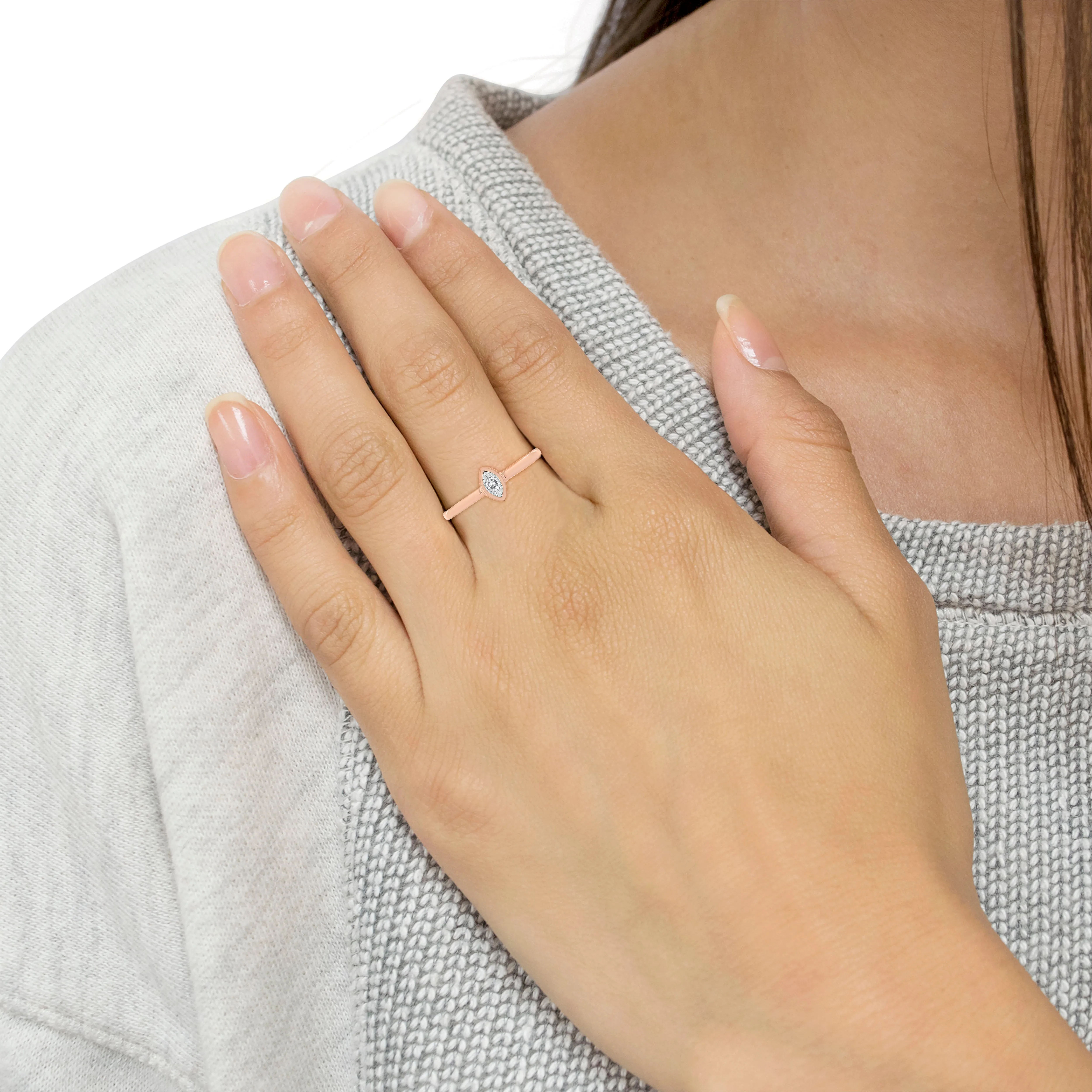 14K Rose Gold Plated .925 Sterling Silver Miracle Set Diamond Accent Pear Shape Promise Ring