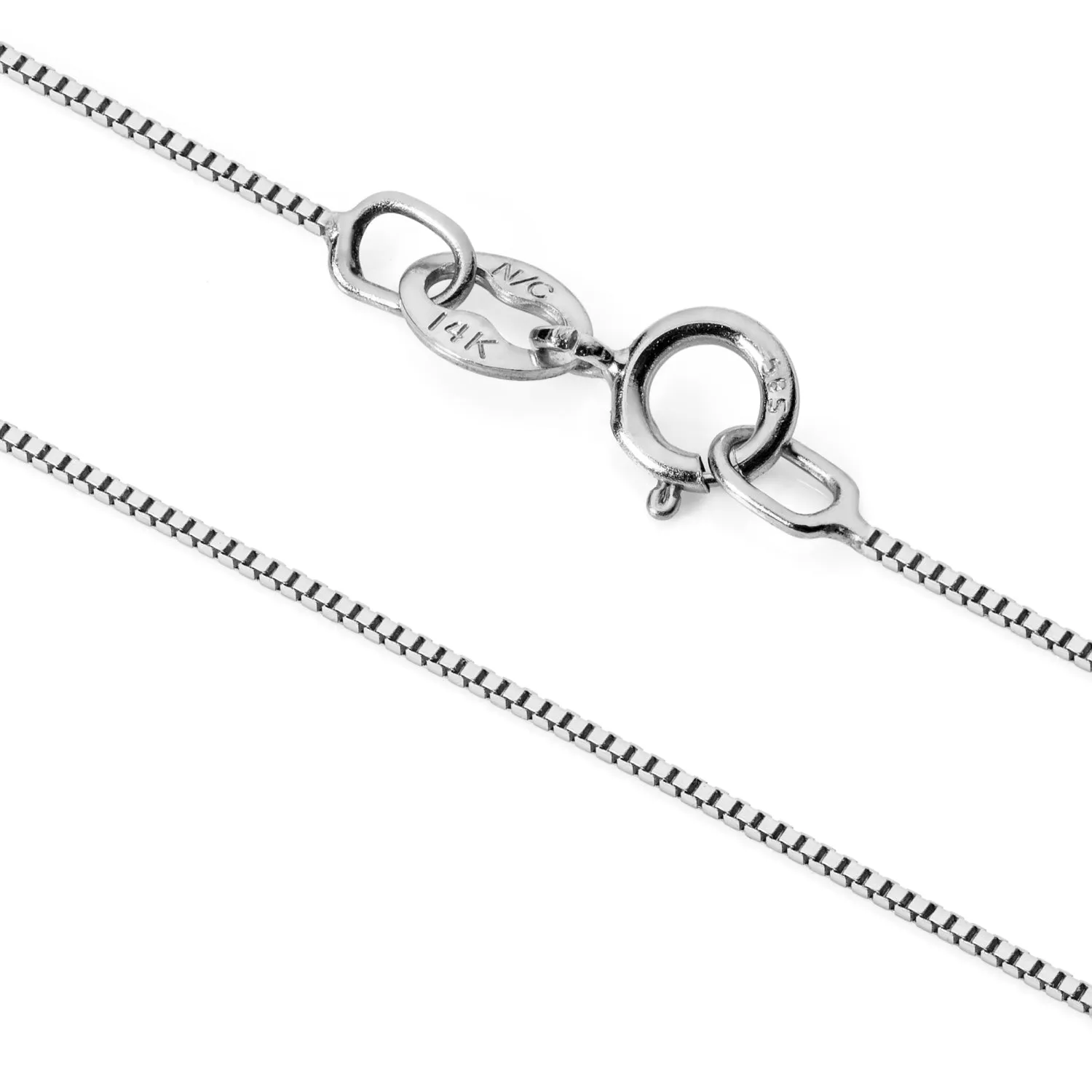 14K Solid White Gold Pendant Necklace | Round Cut Cubic Zirconia Solitaire | 1.0 Carat | 18 Inch .60mm Box Link Chain