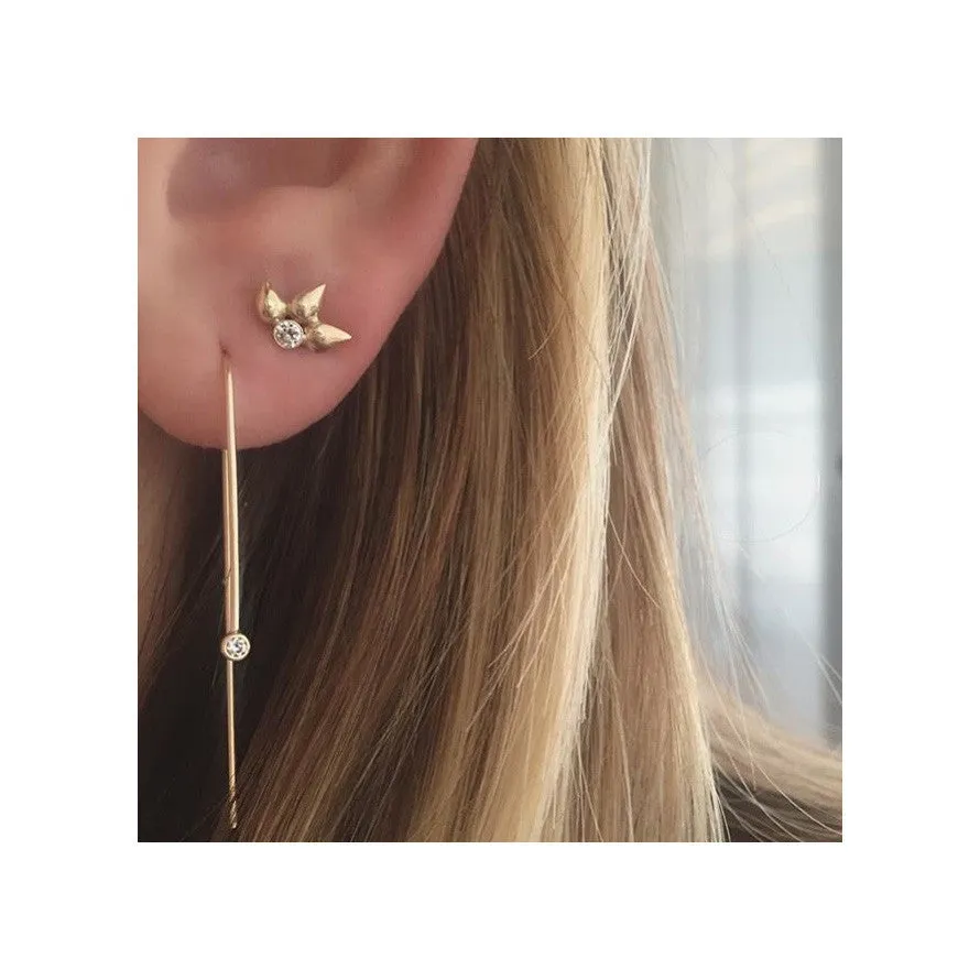 14k Tiny Diamond Bezel Wire Earrings